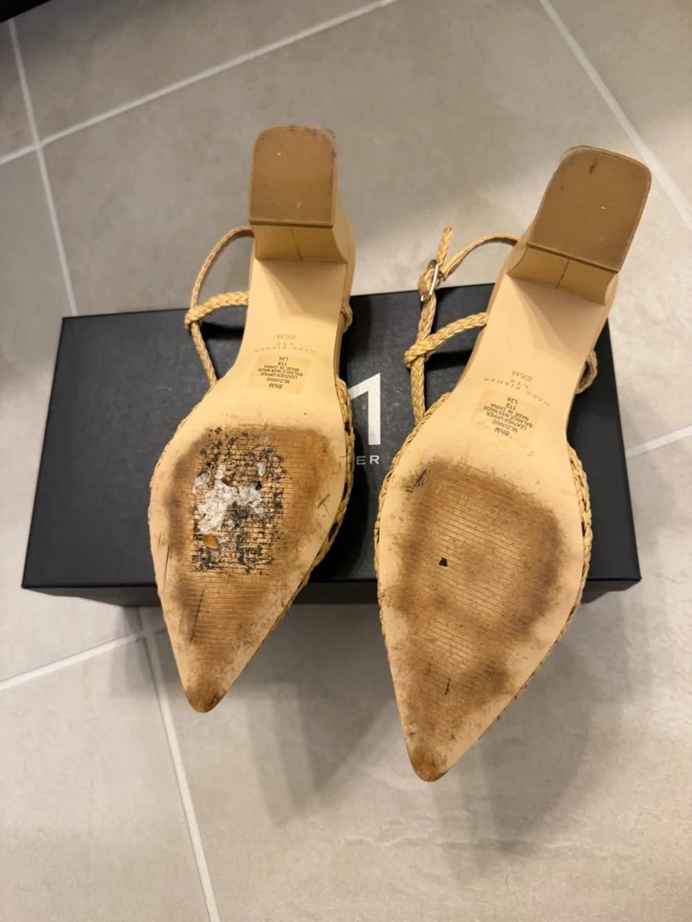 Marc Fisher Woven Slingback Block Heels in Tan